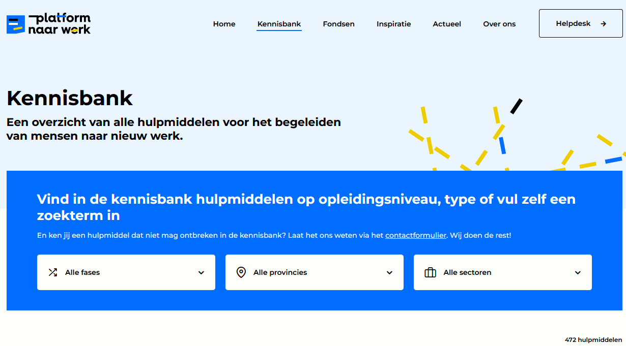 De zoekmachine van Platform Naar Werk
