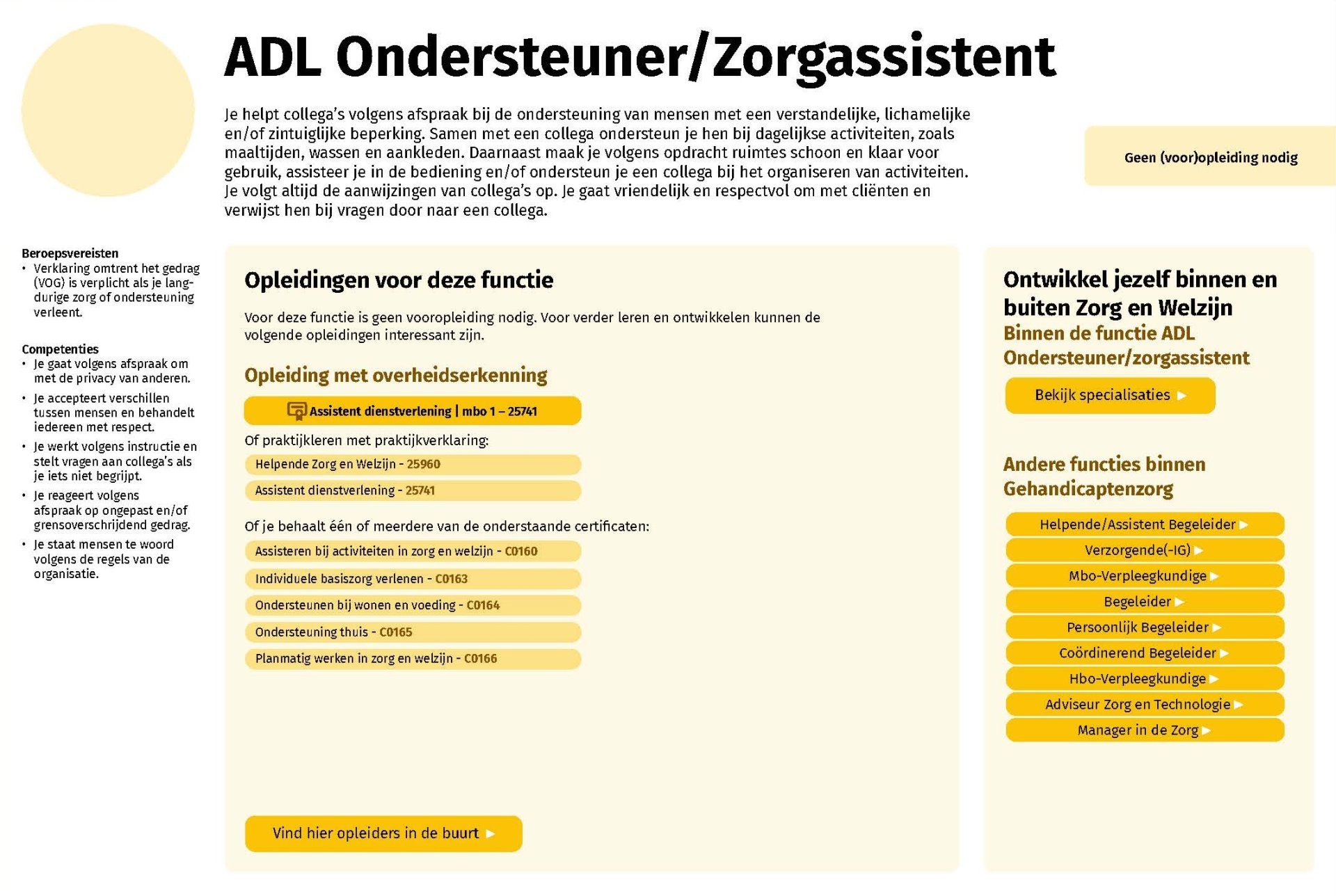 Overzicht Zorg en Welzijn Ontwikkelpaden - ADL Ondersteuner/Zorgassistent