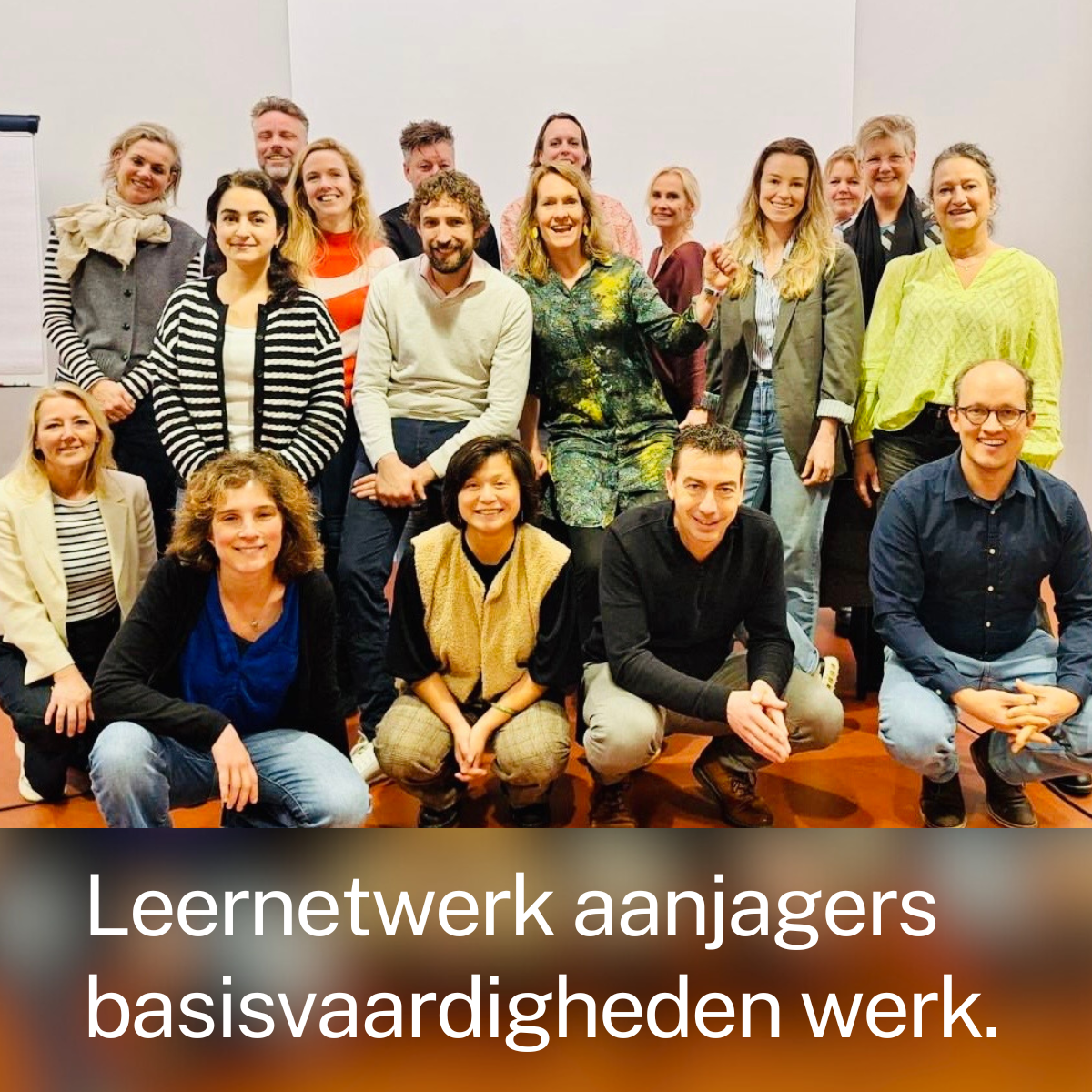 Groepsfoto leernetwerk aanjagers basisvaardigheden werk